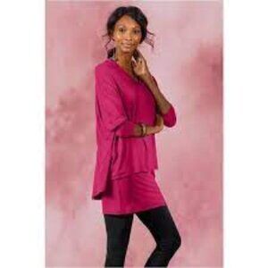 SOFT SURROUNDINGS Indeevar Layered Tunic Top Womens size M Pink Long Sleeve NEW